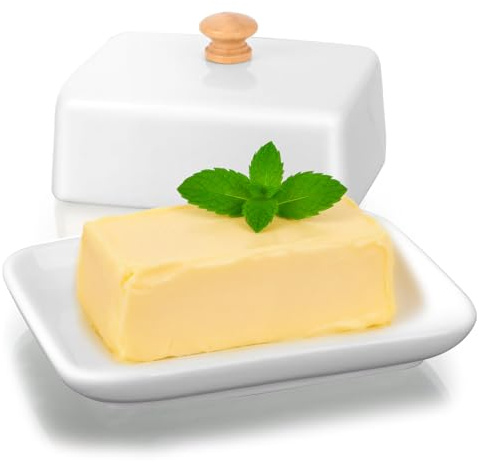 VINATO Butterdose Keramik, Butterdose Porzellan, Butterglocke mit Deckel und Griff Butter Dish Klassische Butterglocke für Alle Gängigen Butter(250g), Spülmaschinengeeignet, Mikrowellengeeignet