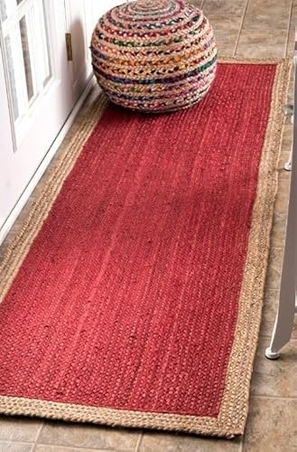 Tappeto in iuta rossa, tessuto a mano, stile bohémien, ecologico, durevole e adatto agli animali domestici, per soggiorno, sala da pranzo o camera da letto, 6 x 1,2 m
