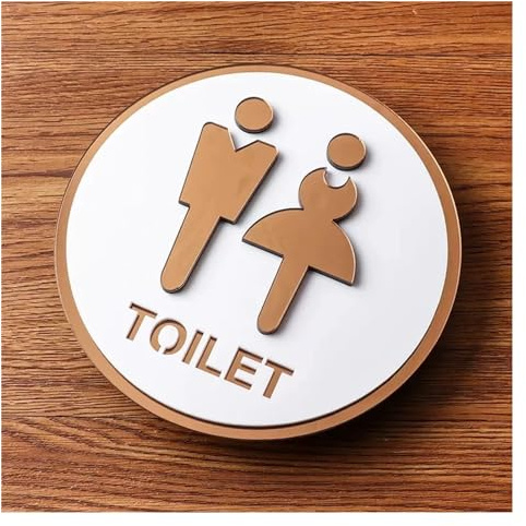 Wc-skylt med genombruten akryl badrumsskyltning, toalettskyltar för män och kvinnor, WC-påminnelseskylt, universellt hotell skjutdörrklistermärke (F,20x20 cm)