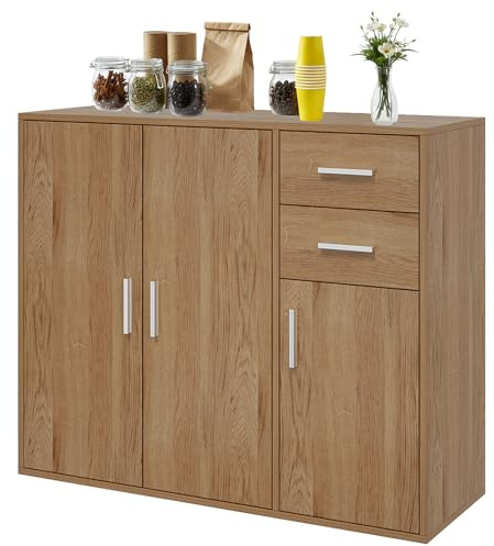 Panana Sideboard Storage Cupboard Cabinet Unit with Doors and Drawers Living Room Bedroom Furniture (Oak)