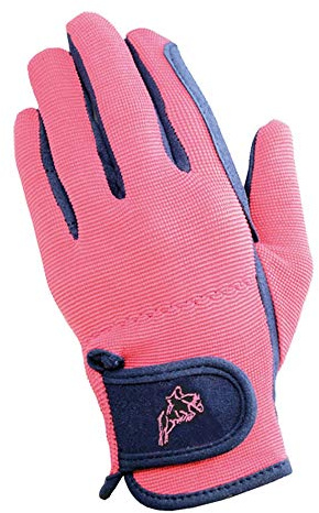 Hy5 Children's Everyday Two Tone Horse Riding Gloves - Navy/Raspberry - Child Small