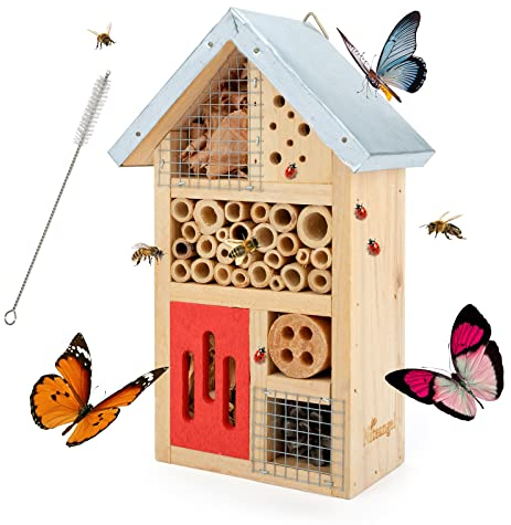 Niteangel Insektenhotel aus Naturholz für den Garten, Insektenhaus für Marienkäfer, Florfliegen, Schmetterling, Biene, Käfer