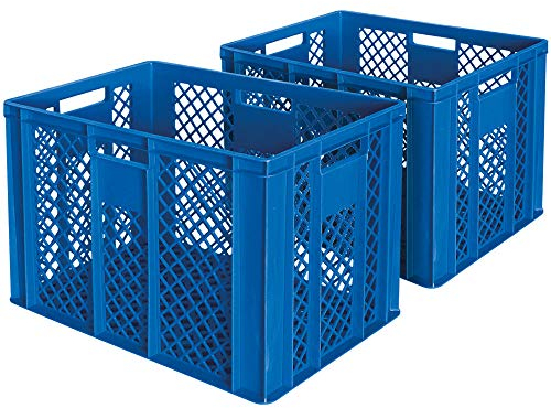 BRB 2x Eurobehälter/Bäckerkiste, LxBxH 600x400x410 mm, lebensmittelecht, Boden und Wände durchbrochen, blau