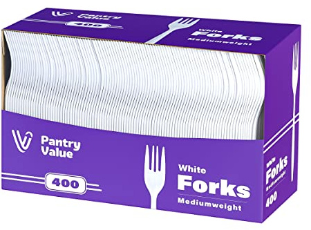 Pantry Value [400 Count] Lightweight White Plastic Forks - Disposable Cutlery for Parties, Events, and Dinner (Formerly Comfy Package)
