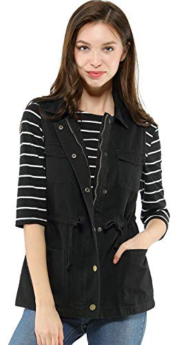 Allegra K Women's Zip Up Sleeveless Jacket Utility Outwear Cargo Vests