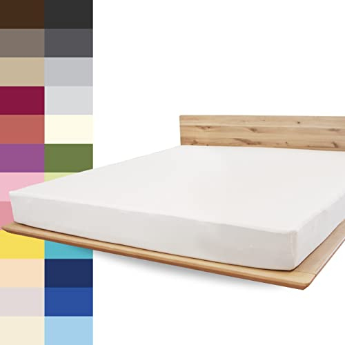 JONA SLEEP® Premium Spannbettlaken (180-200 x 200 cm) Jersey Baumwolle Weiß - 220 g/m² - ÖKO-TEX 100 zertifziert - Made in Austria
