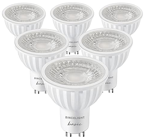 SINCELIGHT GU10 LED spot-glödlampa 38° strålvinkel smalare fokusreflekterare, 6W, RA、92, neutral vit 4 000 K, icke-dimbar, 550 lumen motsvarar 50 W halogen, paket med 6