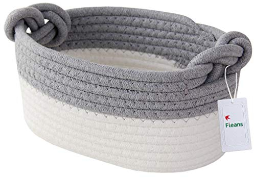 Fieans Kleiner Aufbewahrungskorb Baumwolle Seil Korb Gewobene Aufbewahrungsbox für die Speicherung Kleiner Haushaltsartikel, Organisieren von Desktop und Regale - Grau