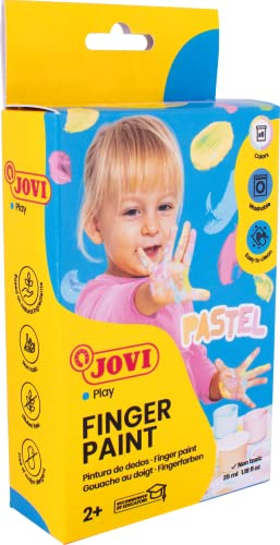 Jovi Fingerfarbe für Kinder ab 2 Jahren, gute Deckkraft, cremige Konsistenz, unbedenkliche Inhaltsstoffe, 6 Pastellfarben je 35 ml, sortiert