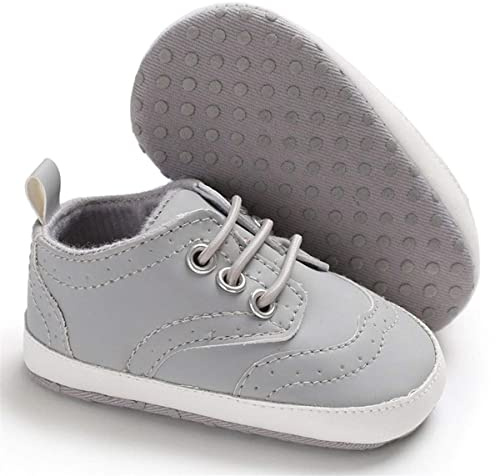 LAFEGEN Baby Boys Girls Classic PU Leather Loafers Soft Sole Oxford Dress Shoes First Walking Flat Moccasins Casual Sneaker(12-18 Months Toddler 07 Grey)