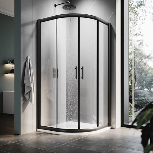 ELEGANT Neo-Round Corner Sliding Shower Enclosure 36.7 D x 36.7 W x 72 H, Double Sliding Shower Doors with 1/4 in. Clear Glass, Black Finish Shower Door, Shower Base Not Included