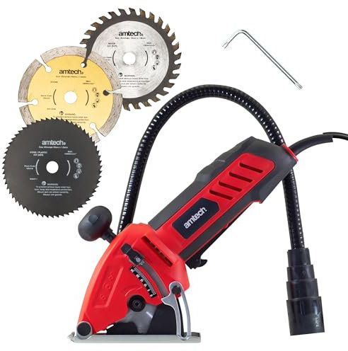 Amtech - Mini Circular Saw for Wood, Metals, Tiles, and More, Home DIY, Handheld with Ergonomic Grip, Electric, 2.4m Cable, Includes 3 x 85mm Blades (230V, 600W)