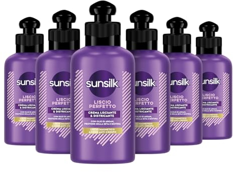 Sunsilk, Crema Districante Liscio Perfetto, Crema per Capelli Lisci a Lungo, Senza Risciacquo, Formula Active Fusion con Olio di Argan, Proteine della Seta e Biotina, 6 Pezzi da 200 ml