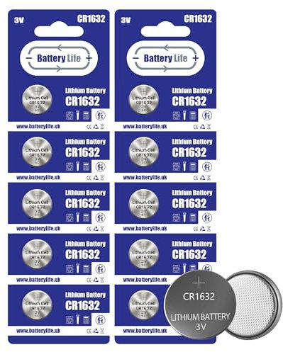 Battery Life CR1632 Batteries 3V Coin Button Cell CR 1632 Lithium Long Life For Car Key fob, Scales, Toys, Watch, LED Lights, Tile Mate & More UK Brand (10 pack)