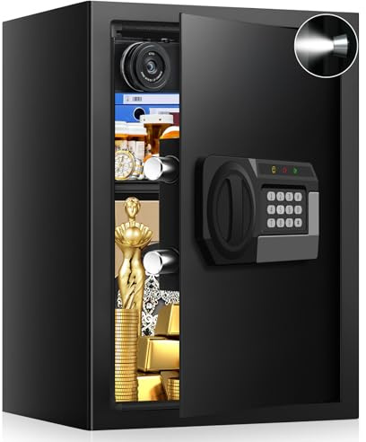 3.3 Cuft Large Home Safes Water and Fireproof with Digital Keypad & Key Lock, Security Safes for Home with DIY Removable Shelf, Anti-Pry Safe Box for Money Documents Jewelry, 19.69H x13.78W x 12.2D