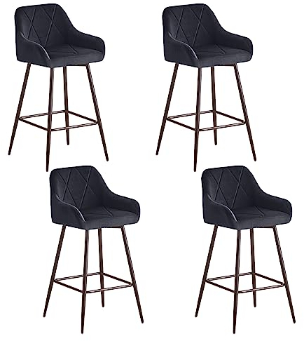 JaHECOME Barhocker 4er Set aus Samt Bezug Barstuhl mit Armlehne Gepolsterter Tresenhocker Bistrohocker Outdoor Diamant Design Hocker für Küche Esszimmer Restaurant Bar(4,schwarz)
