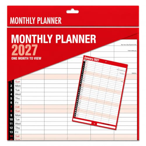 2027 Monthly Planner Wall Calendar, 60 gsm, One Month to View Large Monthly Planning Calendar Hanging Wall Planner with Dates Grid Home Office School Family Work Appointment Organiser
