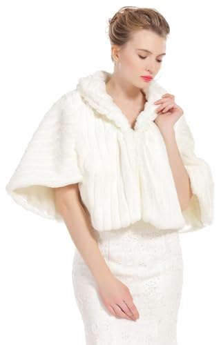 BEAUTELICATE Women’s Faux Fur Shawl Wrap Stole for Winter Wedding Bridal Cape Jacket Bolero Bridesmaid Shrug Capelet One Size