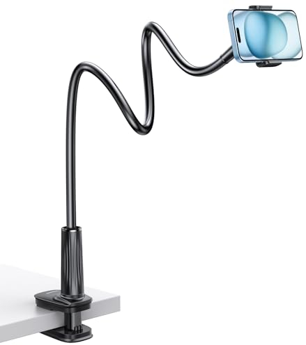 UGREEN Gooseneck Phone Holder Bed Long Lazy Arm Stand Adjustable Mobile Desk Table Filming Reading Mount Flexible 360°Rotating Clamp Clip Compatible with iPhone 17 Pro Max Air 16 15,Galaxy S25 Ultra