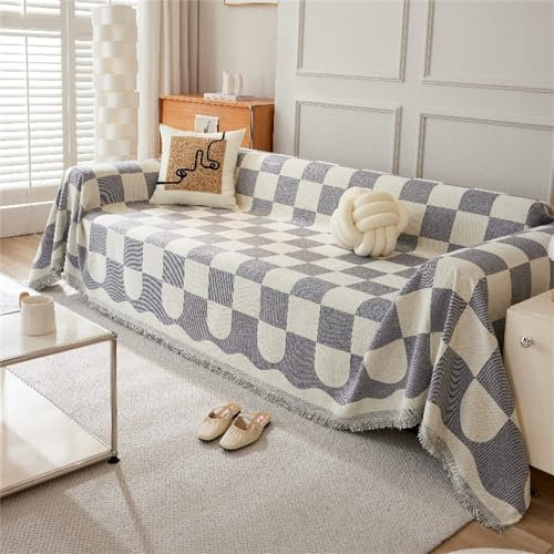 FANSU Rot Sofabezug L Form 1 2 3 4 Sitzer, Sofaüberwurf Decke Ecksofa Universelle Couch Bezug Sofaschoner Sofa Decken Couch Überwürf Einteiliger Sofabezug (180x230cm,graues Schachbrett)