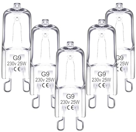 Lampadina Alogena G9, Lampadine a Capsula G9 per Lampade, Lampada Alogena Capsula Trasparente, Dimmerabile Lampada Alogena da Forno, per Microonde, Lampada di Cera, 350lm, 230V, 5 Pezzi (25 W)