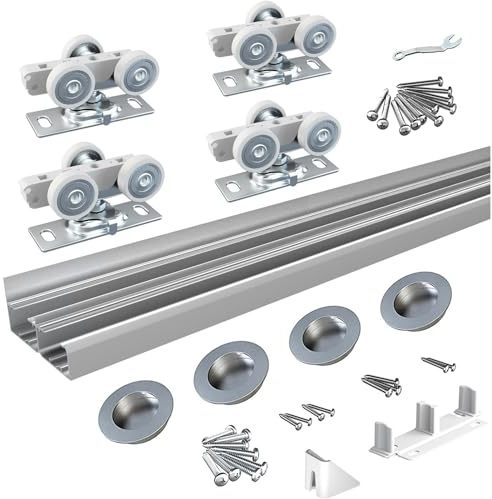 BARNSMITH 4FT/48 Bypass Door Hardware,Heavy Duty Aluminum Sliding Closet Door Hardware with Finger Pulls for 2 Doors System,Sturdy and Smoothly,Fit Door Thickness 1 3/8 or 1 3/4,Easy to Insatll