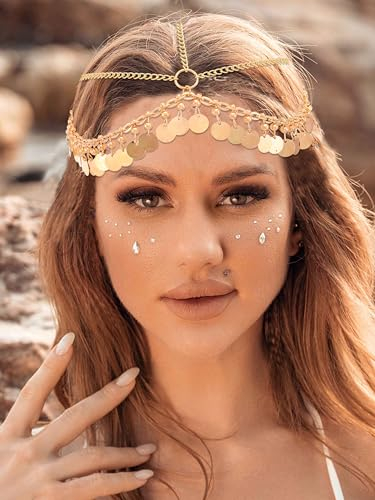 Fashband Gold Pailletten Kopfkette Quaste Lagenhaarketten Festival Kostüm Haarschmuck für Frauen