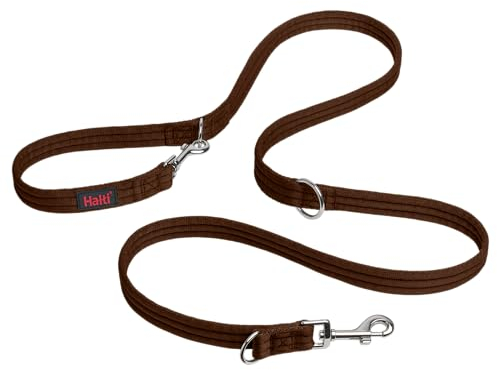 HALTI Doppelführleine - Multifunktionale Hundeleine zum Trainieren und Gassigehen mit Ihrem Hund. Leicht und mit Neopren gepolsterte. Für Welpen geeignet (Größe Groß, Walnussbraun, 2m)