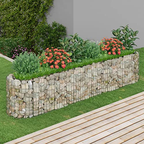 Gecheer Fioriera Gabbione Circolare in Acciaio Zincato,Gabbione in Rete Fioriera Acciaio,Fioriera a Gabbione,Fioriera Rialzata Fioriera per Giardino,Letto Rialzato,Metallo 260x50x50 cm