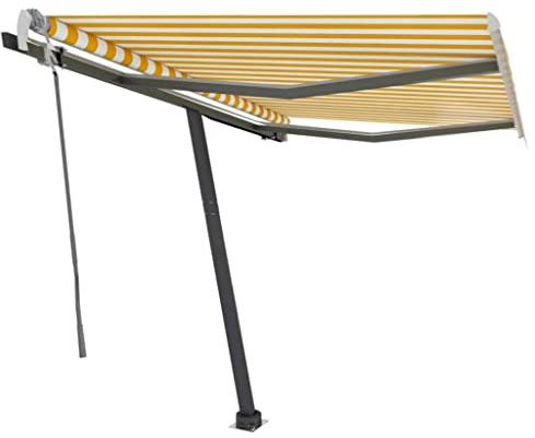 Store de terrasse, de jardin, à bras articulés, avec LED, 300 x 250 cm, jaune et blanc, pour terrasse