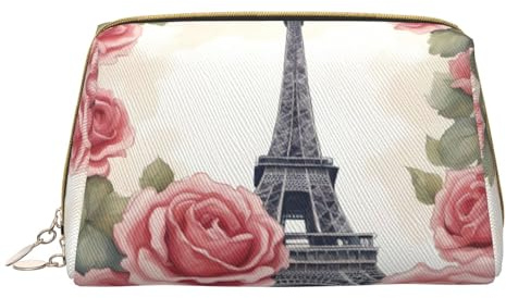 BREAUX Grande borsa per cosmetici da donna, con stampa Torre Eiffel, borsa per cosmetici da viaggio, organizer portatile, Torre Eiffel con fiore di rosa, taglia unica, Torre Eiffel Rosa Fiore, Taglia
