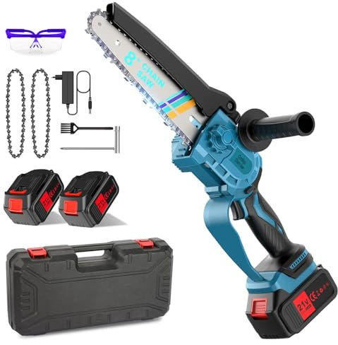 8000mAh Brushless Mini Motosierra Bateria, 8 Pulgadas Mini Motosierra Electrica, Motosierra de Mano, Motosierra Inalámbrica Portátil para Podar Árboles de Jardinería