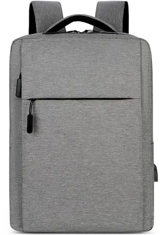 DORRISO Enkel Ryggsäck Herr Bärbar 15,6 Tum Casual Ryggsäckar Med USB-Laddningsport Lättviktig Praktisk Stöldskyddad Ryggsäck College Resa Arbete Camping Vattentät Polyester, Grå, L