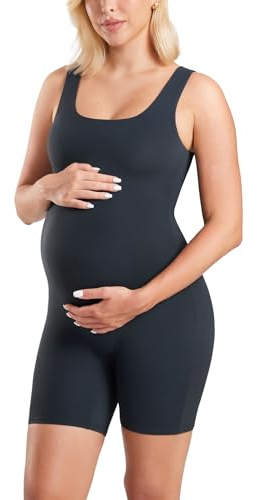 MOMANDA Women' s Maternity Bodysuit Sleeveless Shorts Jumpsuit Square Neck Tank Top for Pregnancy True Navy Small
