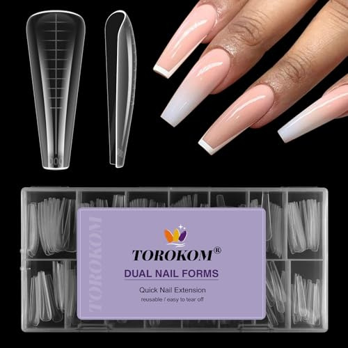 TOROKOM 150 PCS 15 Size Dual Nail Forms for Quick Nail Extension Gel, Poly Nail Gel Nail Molds for Builder Extension Gel Nail Art Design Salon & DIY