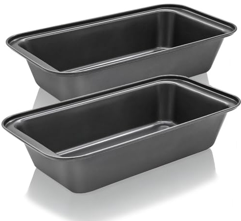 Mu Mianhua 2 teglie rettangolari antiaderenti da 0,9 kg per la cottura, 27 x 15 x 6 cm, in acciaio al carbonio, teglie rettangolari antiaderenti per cuocere pane, pagnotte, torte e dolci