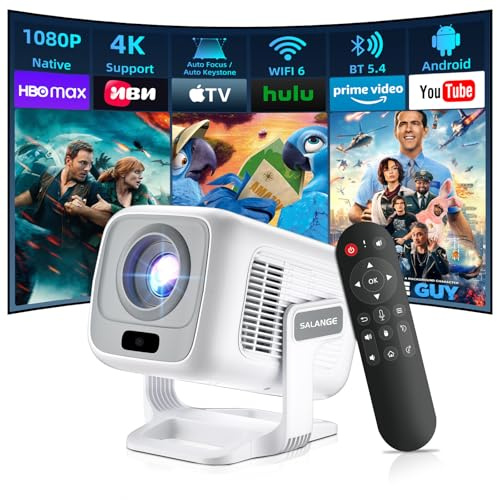 [Auto Focus/Keystone] Salange 4K Short Throw Projector,15000Lumen FHD 1080P Smart Portable Projectors,Mini Projector with WiFi6 BT5.4, Android 11,Video Proyector for bedroom,Home Cinema,Kid Gifts