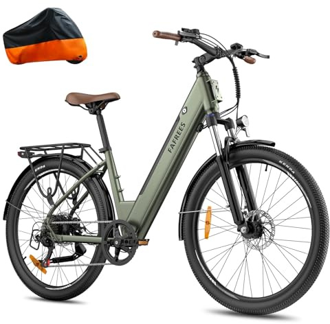 Fafrees F26 PRO Electric Bike for Adults – 16 Ah Upgraded Battery, 250 W Motor, 26-Inch City E-Bike for Men and Women, Pedal Assist Long Range Commuting (GWP Bike Cover, Green)