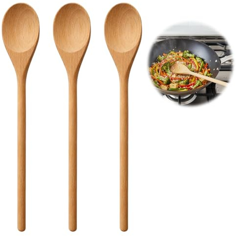 3 Pcs 30×6cm Wooden Spoons for Cooking, Long Handle Wooden Spoons, Wood Stirring Spoon for Salad Mixing, Soup, Hotpot, Deep Pot and Pan, Cooking Utensils Set for Kitchen Home