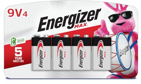 Energizer MAX 9V Batteries (4 Pack), 9 Volt Alkaline Batteries