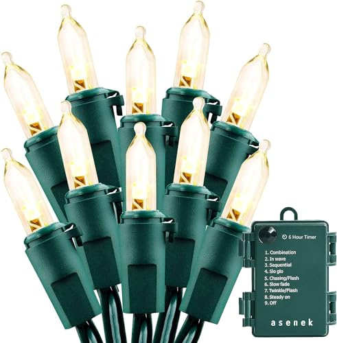 ASENEK Christmas Lights - Battery Operated String Lights 50 LED String Lights Mini Lights with Auto-Timer and 8 Lighting Modes for Christmas Wreath Party Wedding Garden Home Decoration, Warm White
