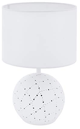 EGLO Tischlampe Montalbano, 2 flammige Tischleuchte Modern, Nachttischlampe aus Keramik und Textil, Wohnzimmerlampe in Weiß, Lampe mit Schalter, Lampenfuß beleuchtet, E27 Fassung, Ø 23 cm