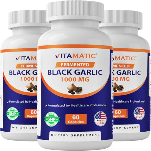 Vitamatic 3 Pack Fermented Black Garlic Extract 1000 mg 60 Capsules - Non-GMO, Gluten Free - (Total 180 Capsules)