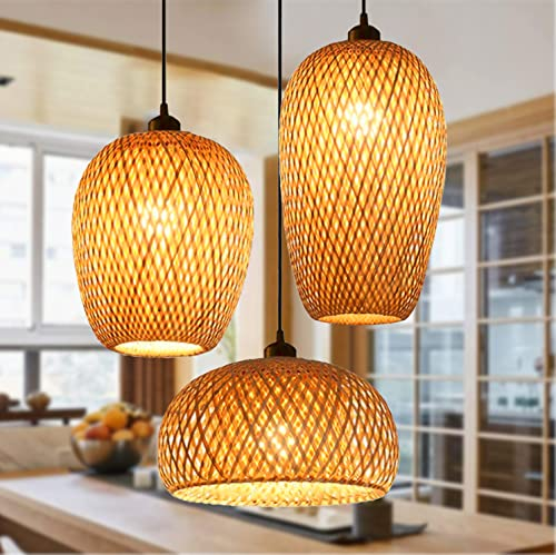 GUANSHAN Handgewebte Bambus Pendelleuchte Doppelschichtiger Lampenschirm Bambusgewebte Hohldeckenleuchte Kronleuchter Deckenleuchte für Bar, Kaffee, Esszimmer, Hotel, Stil 2