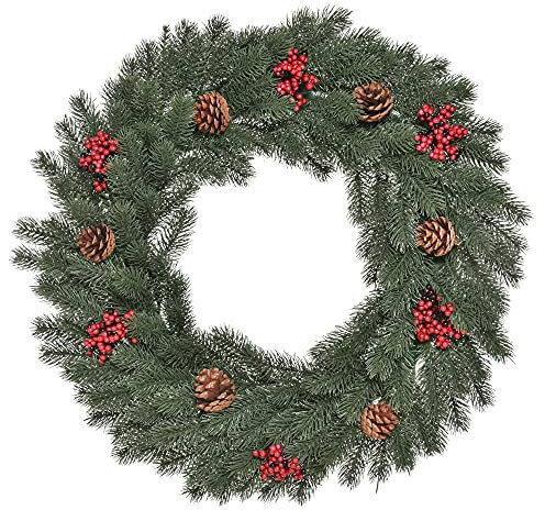 HOMCOM Tannenkranz Türkranz Weihnachtskranz Rückseite mit aufhänge Öse PE Grün Ø60 x 8 cm