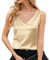 Getervb Tank Top Damen Sommer Satin V-Ausschnitt Ärmelloses Top Lockere Oberteile Elegant Tunika Shirts Cami Crop Top Lässiges
