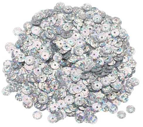 QUARKZMAN Paillettes Sfuse 6mm Paillettes Laser 2400pz Paillettes a Coppa Paillettes per Ricamo Creazione Gioielli Artigianato Cucito, Argento