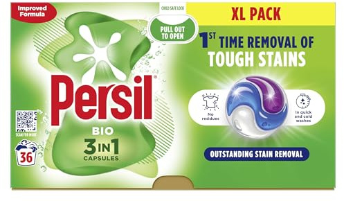 Persil Bio 3 in 1 Washing Capsules laundry capsules for 1st time removal of tough stains outstanding stain removal in quick & cold washes 108 washes (3x 36)