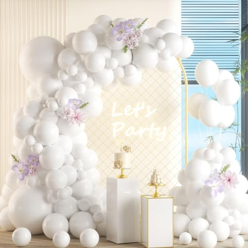 Kit arc de ballons Blanc, 105 Pièces 5 10 12 18 pouces Kit de Guirlande de Ballon, Guirlande Ballons en latex Anniversaire Mariage Baby Shower Filles Femmes Garçons Homme Décorations de Fête