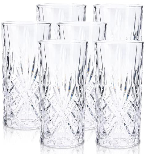 Raisaplin Highball - Juego de 6 vasos de cristal sin plomo de 350 ml, vasos altos de vidrio para bebidas mixtas, vasos de cóctel Tom Collins, cristalería para café helado, jugo, whisky, mojito